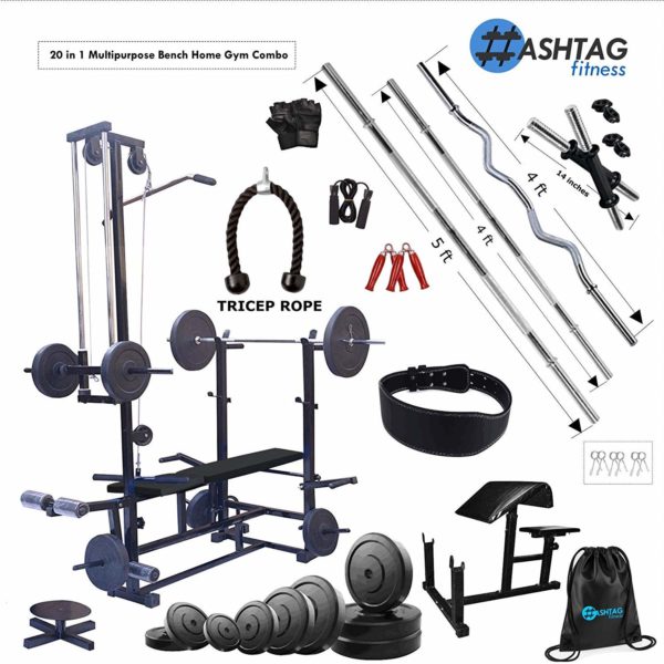 HASHTAG FITNESS 20in1 gym bench with 100kg rubber gym equipments