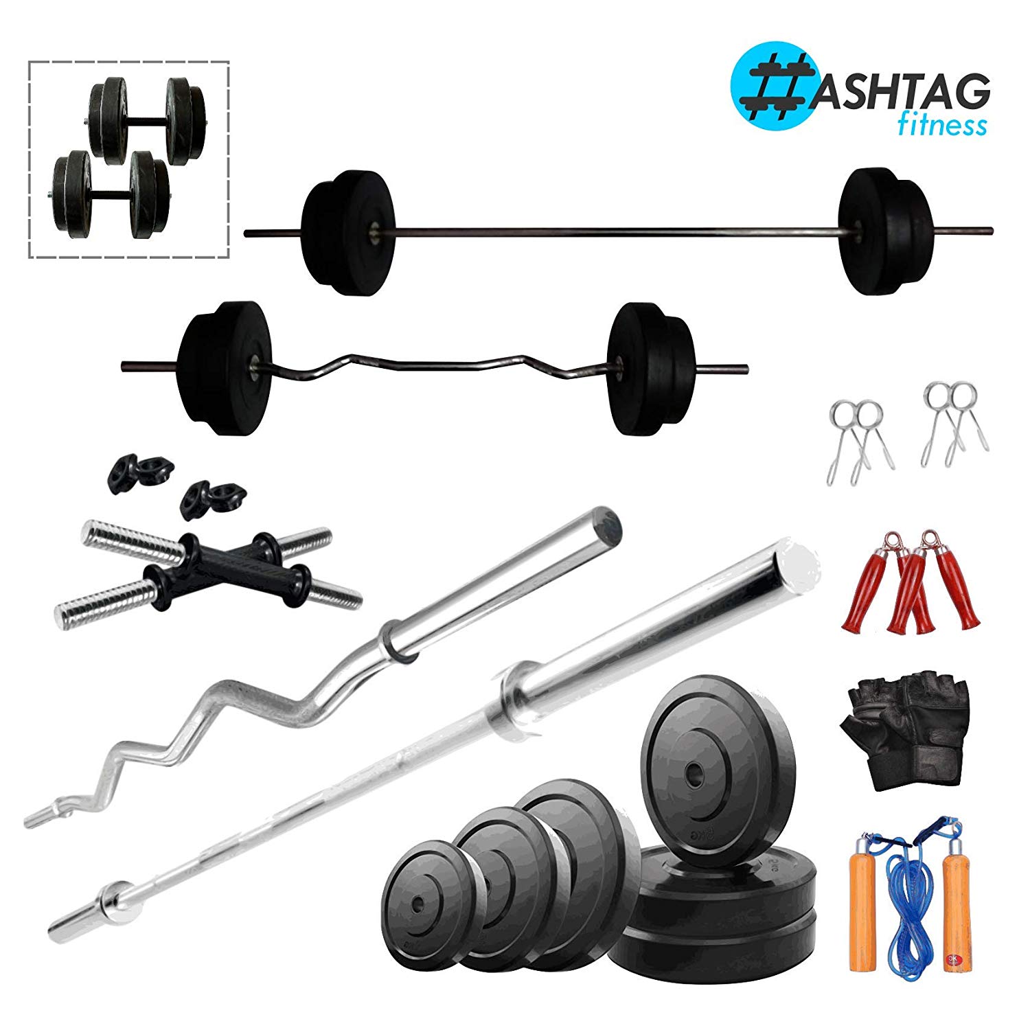 PVC 20kg combo home gym and Fitness Kit - Hashtag Fitness : Online gym  equipments for home
