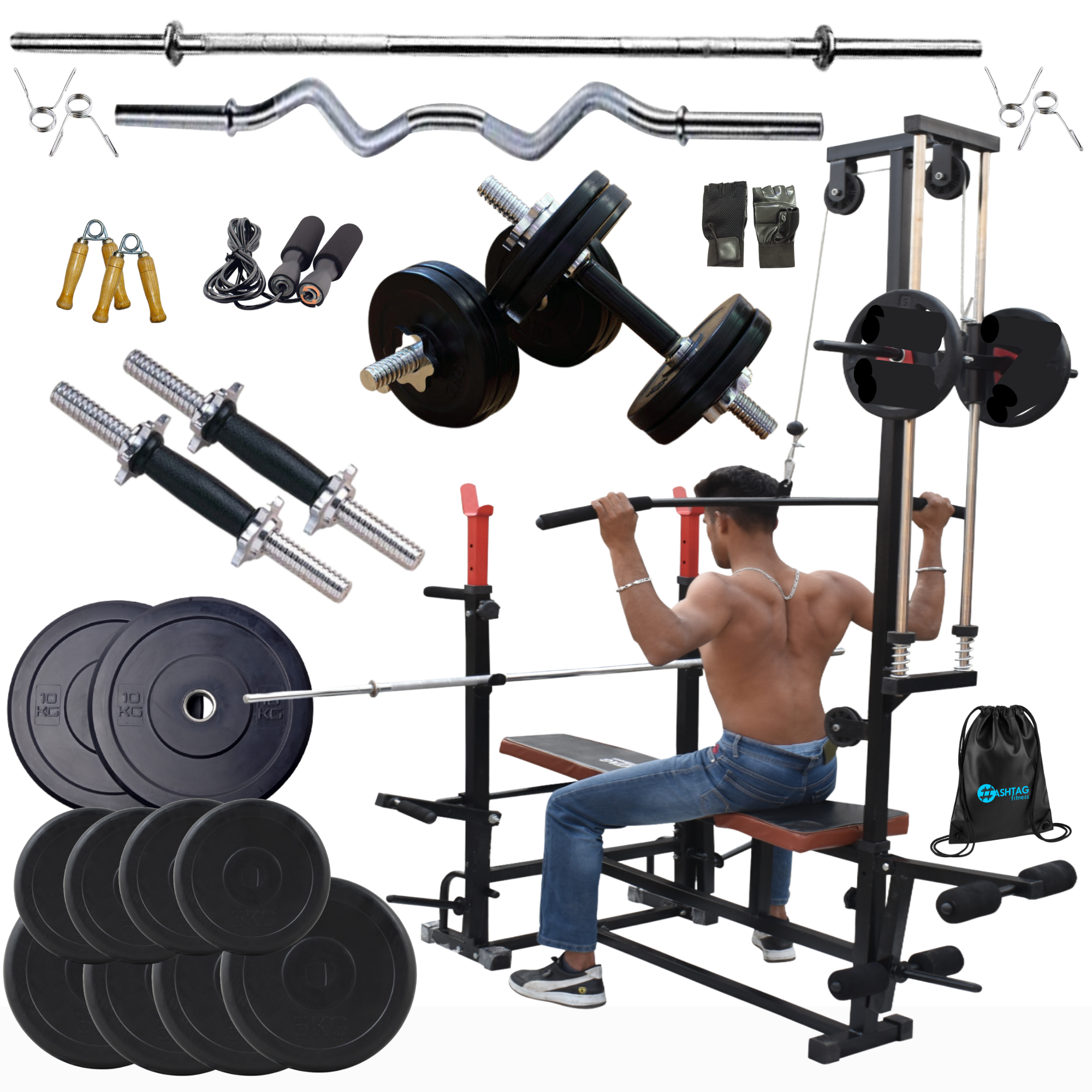 HASHTAG FITNESS 20 in 1 Bench with 50kg steel weight Home Gym & Fitness kit