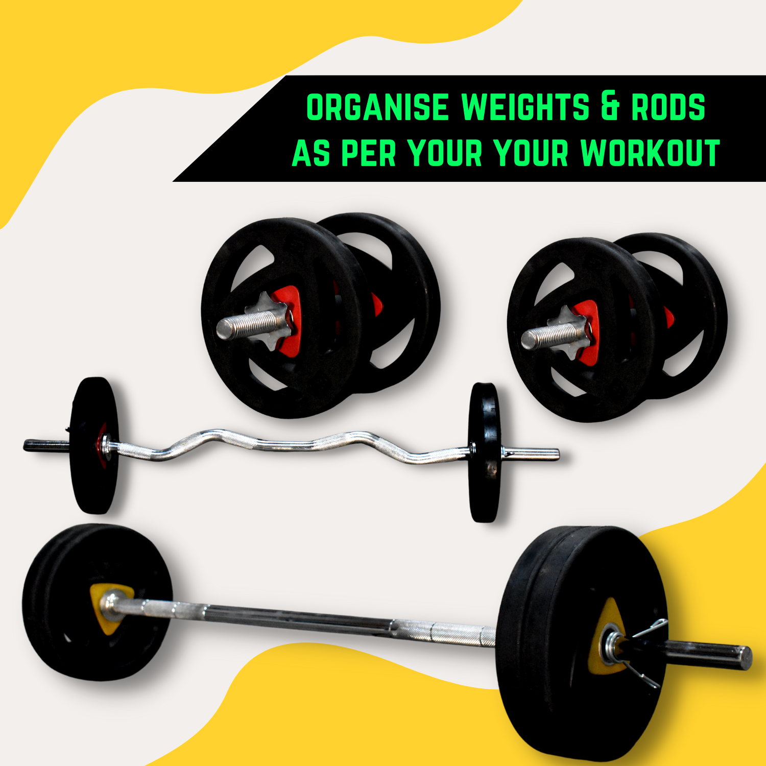 Hashtag Fitness gym equipment set for home workout 10kg,20kg,30kg to 100kg  metal integrated rubber weights with 5ft rod,dumbbell set for home gym -  Hashtag Fitness : Online gym equipments for home