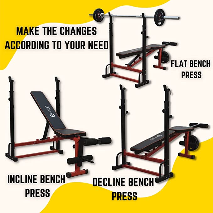 Hashtag Fitness 16in1 gym bench for home workout with latpull down machine  gym equipment set for home with adjustable barbell rack home gym equipments