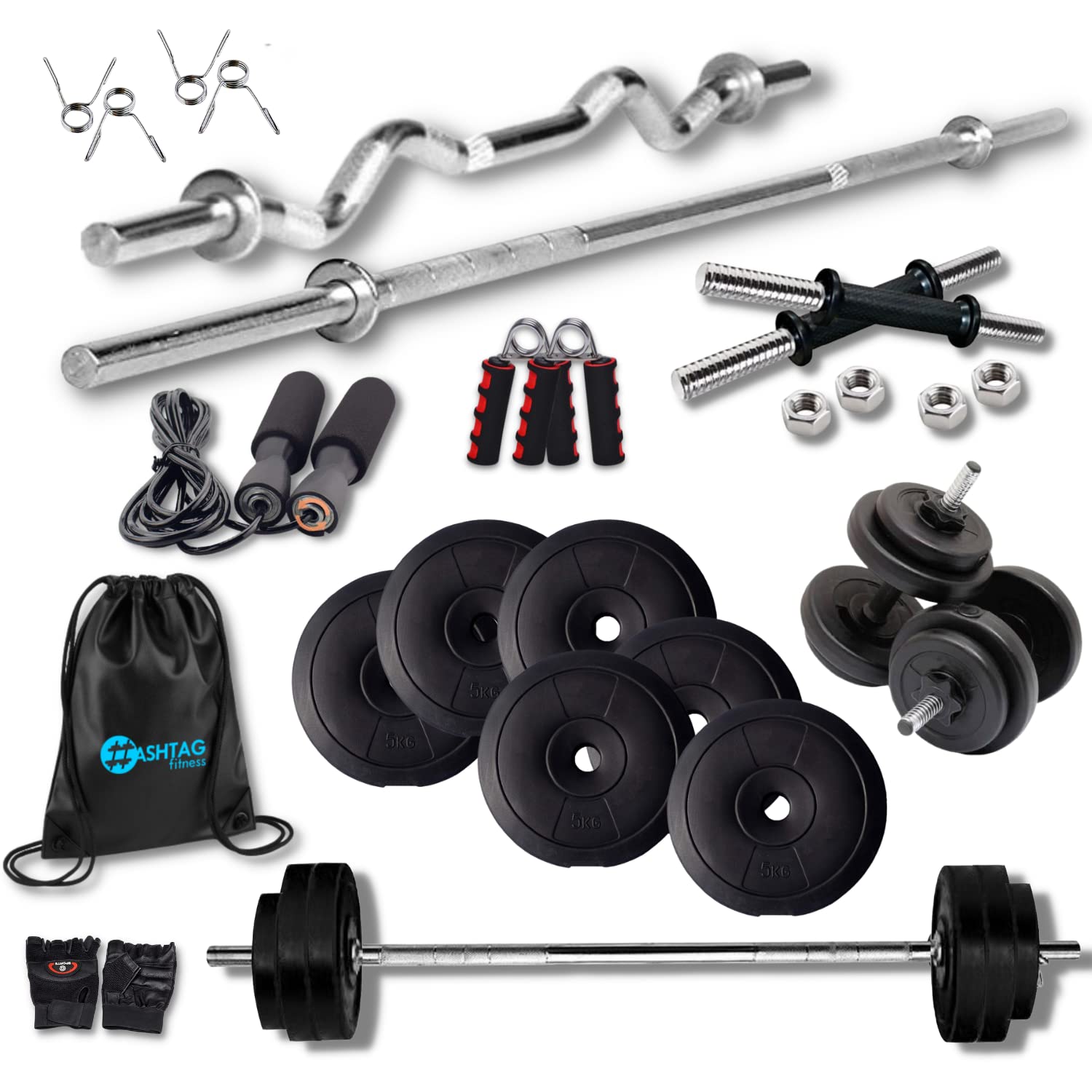 HASHTAG FITNESS 10kg to 60kg Gym Equipment Set for Home Workout Dumbbells  Set for Home Gym for Home with 8in1 Gym Bench for Home Workout - Hashtag  Fitness : Online gym equipments