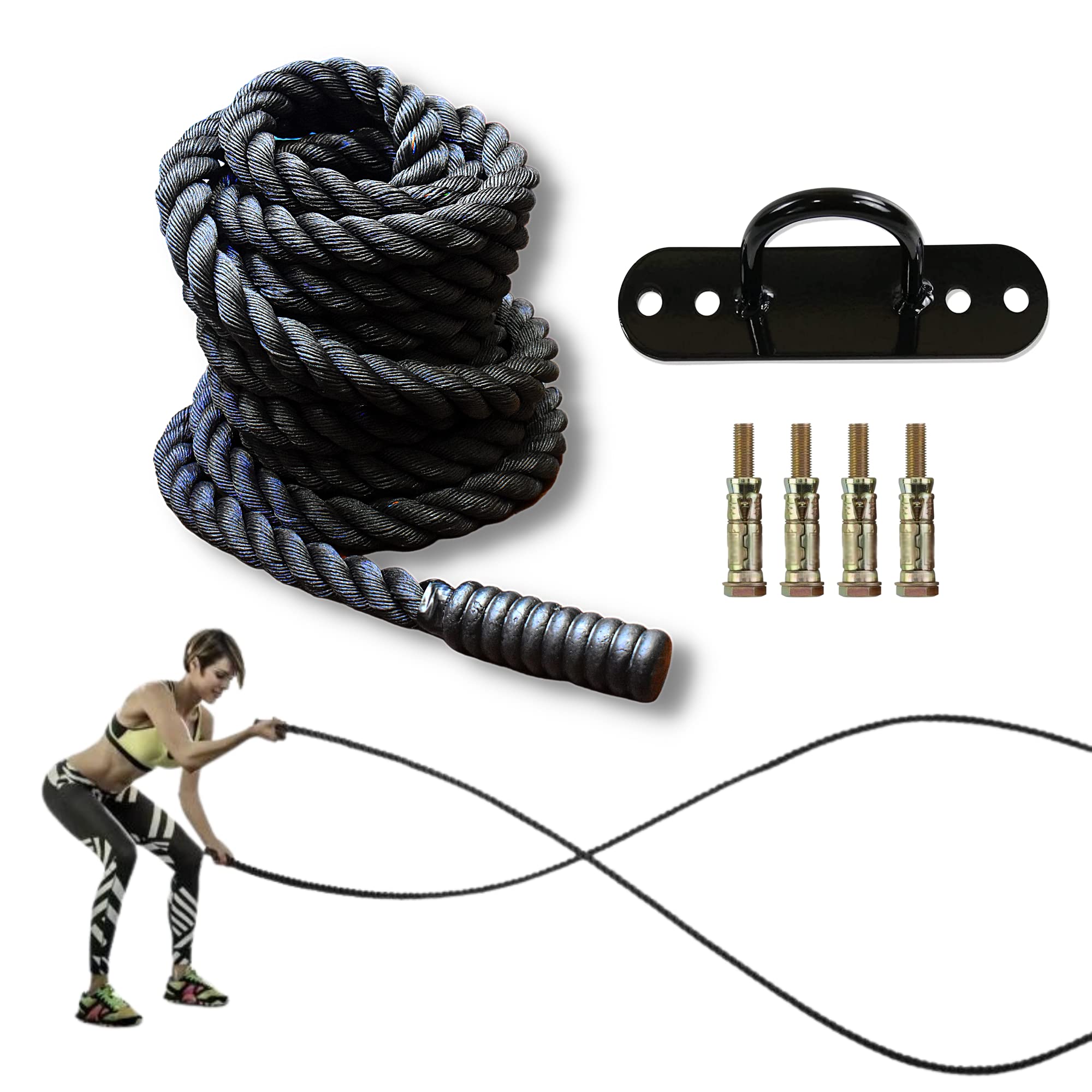 Hashtag Fitness Battle Rope for Gym Heavy Battle Rope for Strength Training  Home Fitness Exercise Rope,D Anchor Strap Included - Hashtag Fitness :  Online gym equipments for home